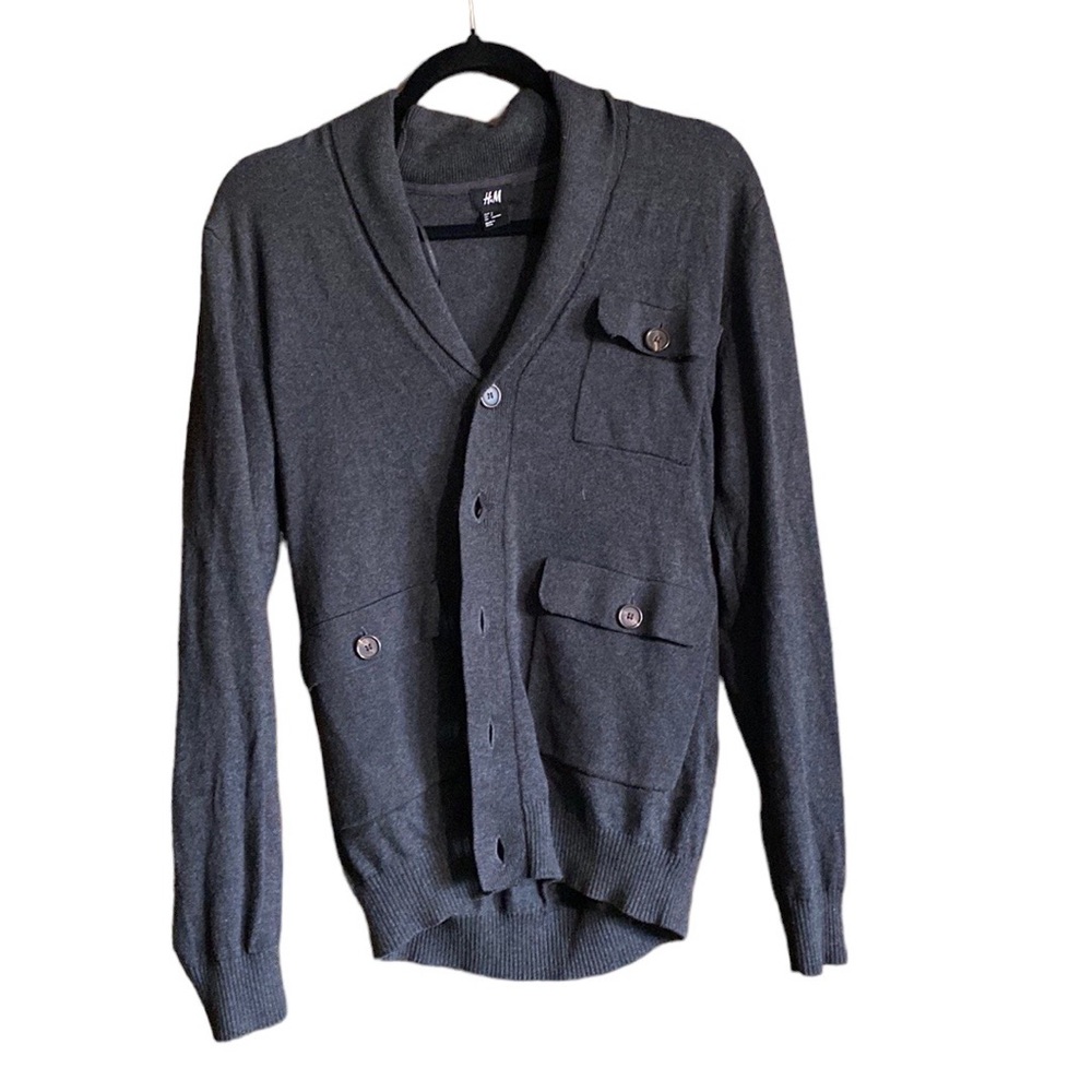 H&M Mens’ Polyester Cardigan Gray